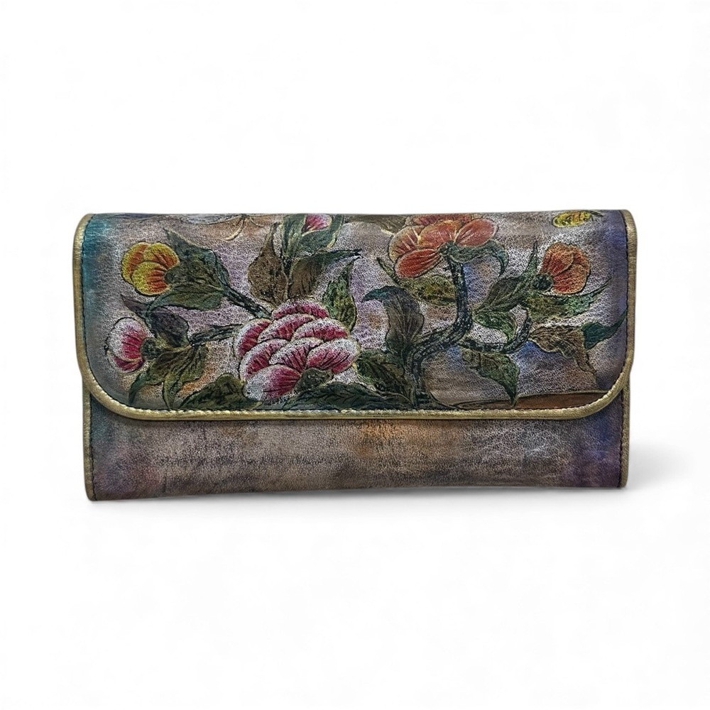 NEW Jane Yoo Vintage Wearable Art Hand Painted Leather Wallet